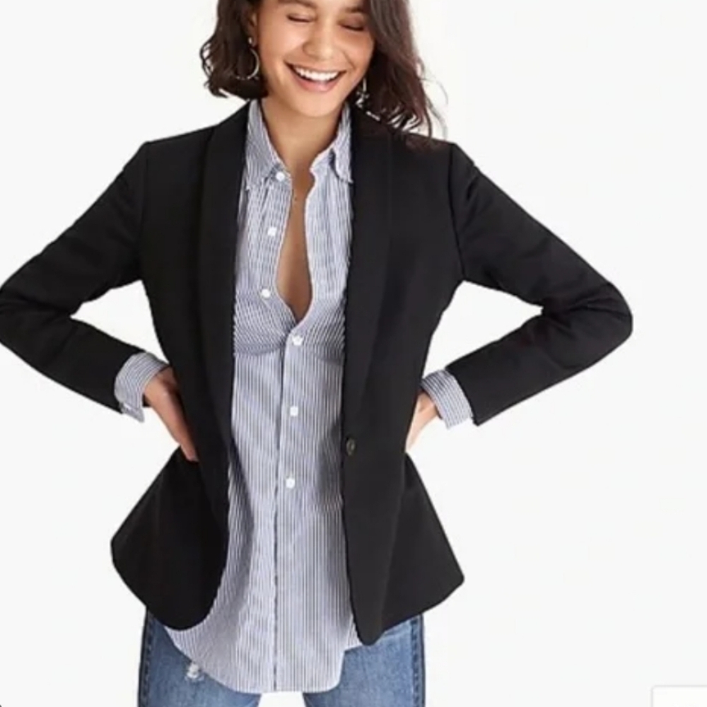 J Crew Wool Blazer Black Shawl Collar 8